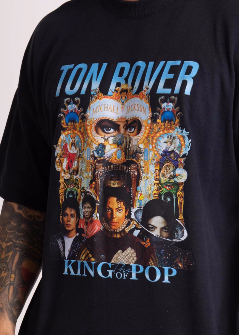 Camiseta Masculina Oversized Estampada  King Of Pop Preto