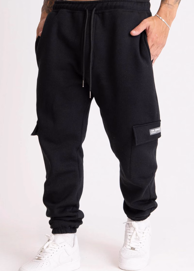 Calça Masculina Moletom Peluciado Bolso Cargo Preto - Imagem 2