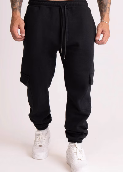 Calça Masculina Moletom Peluciado Bolso Cargo Preto