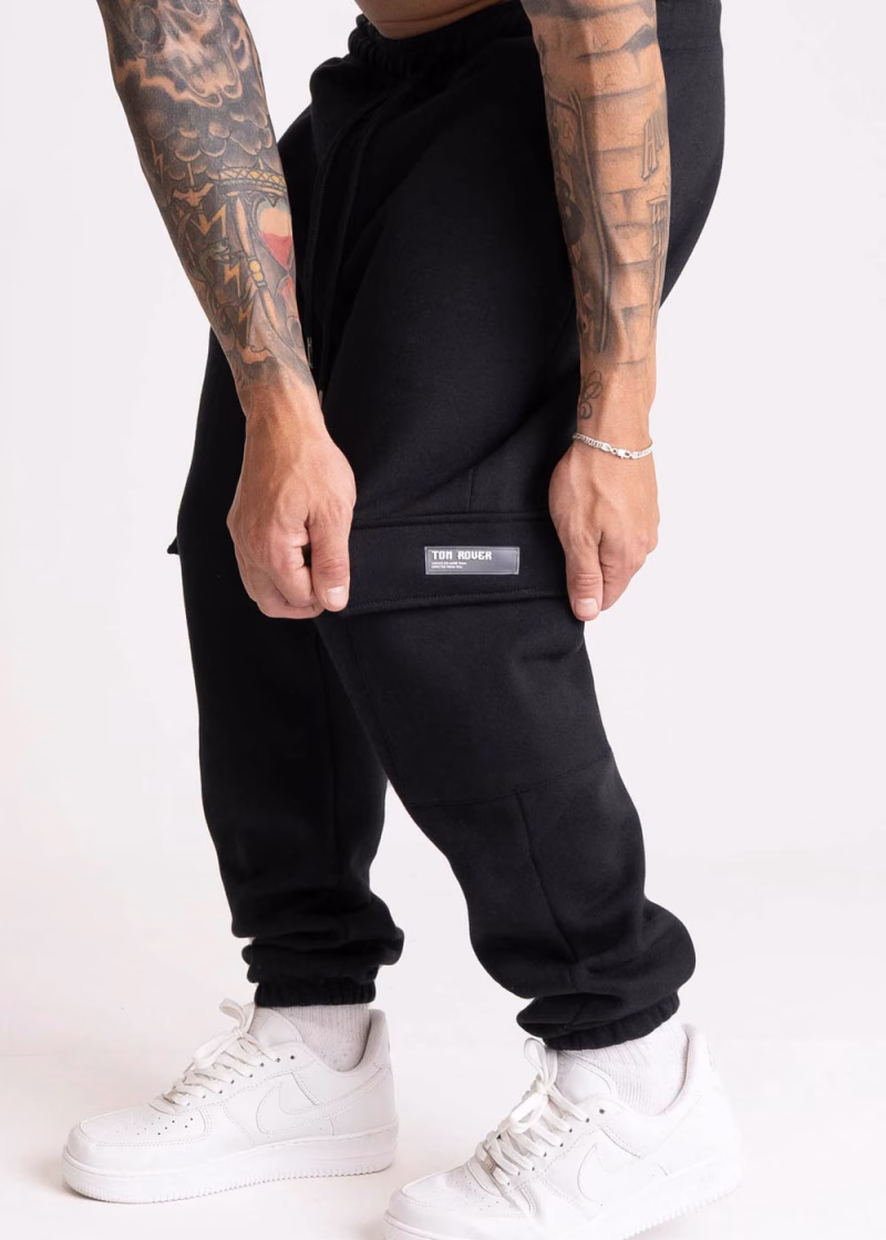 Calça Masculina Moletom Peluciado Bolso Cargo Preto - Imagem 3