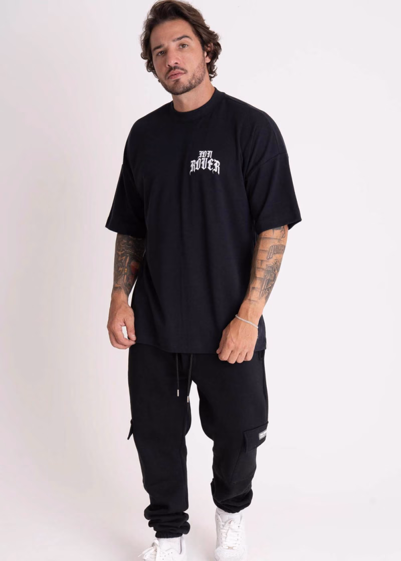 Camiseta Masculina Oversized Estampada Hexagon Metal Preto - Imagem 2