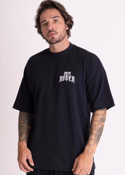 Camiseta Masculina Oversized Estampada Hexagon Metal Preto
