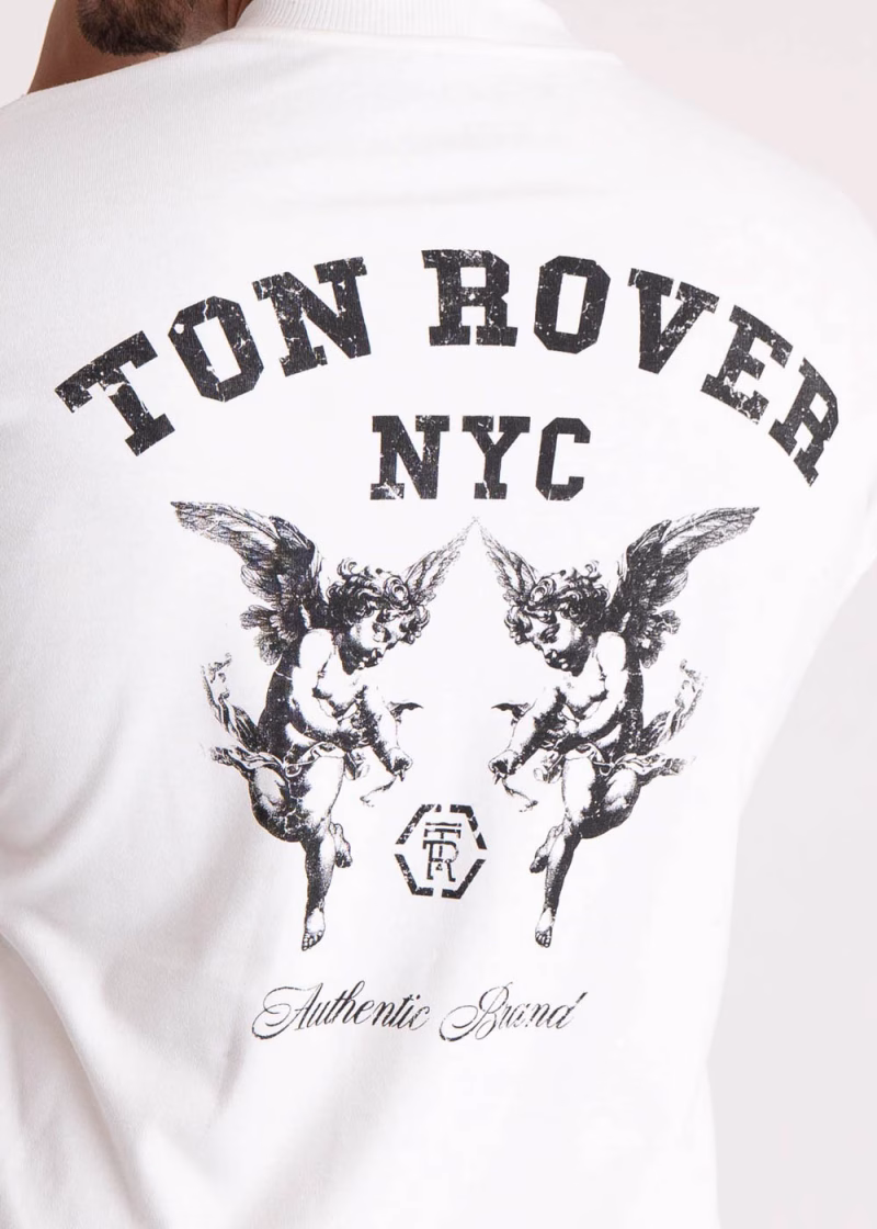 Camiseta Masculina Oversized Estampada NYC Angels Off White - Imagem 4
