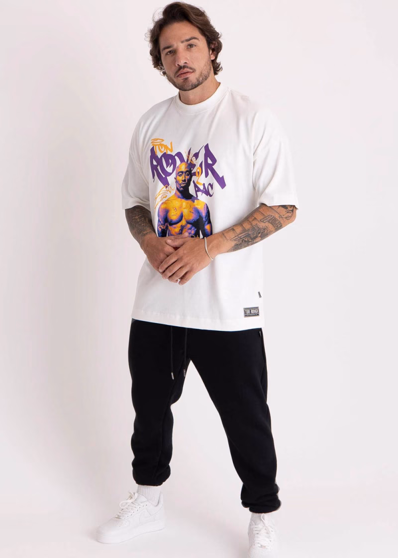Camiseta Masculina Oversized Estampada 2Pac Off White - Imagem 2