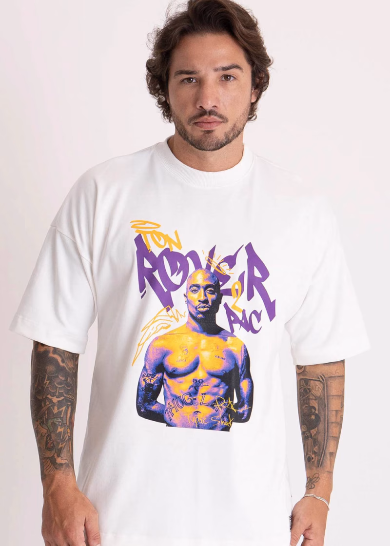 Camiseta Masculina Oversized Estampada 2Pac Off White - Imagem 3
