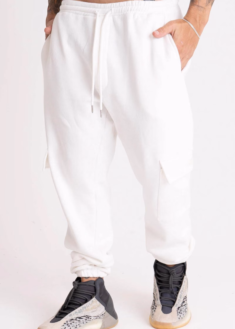 Calça Masculina Moletom Peluciado Bolso Cargo  Off White - Imagem 5