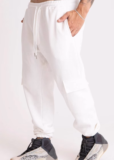 Calça Masculina Moletom Peluciado Bolso Cargo  Off White