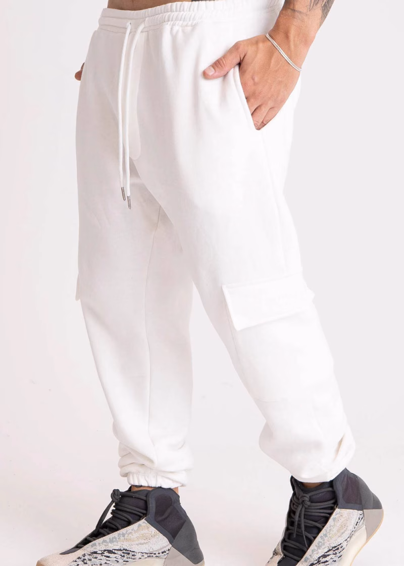 Calça Masculina Moletom Peluciado Bolso Cargo  Off White
