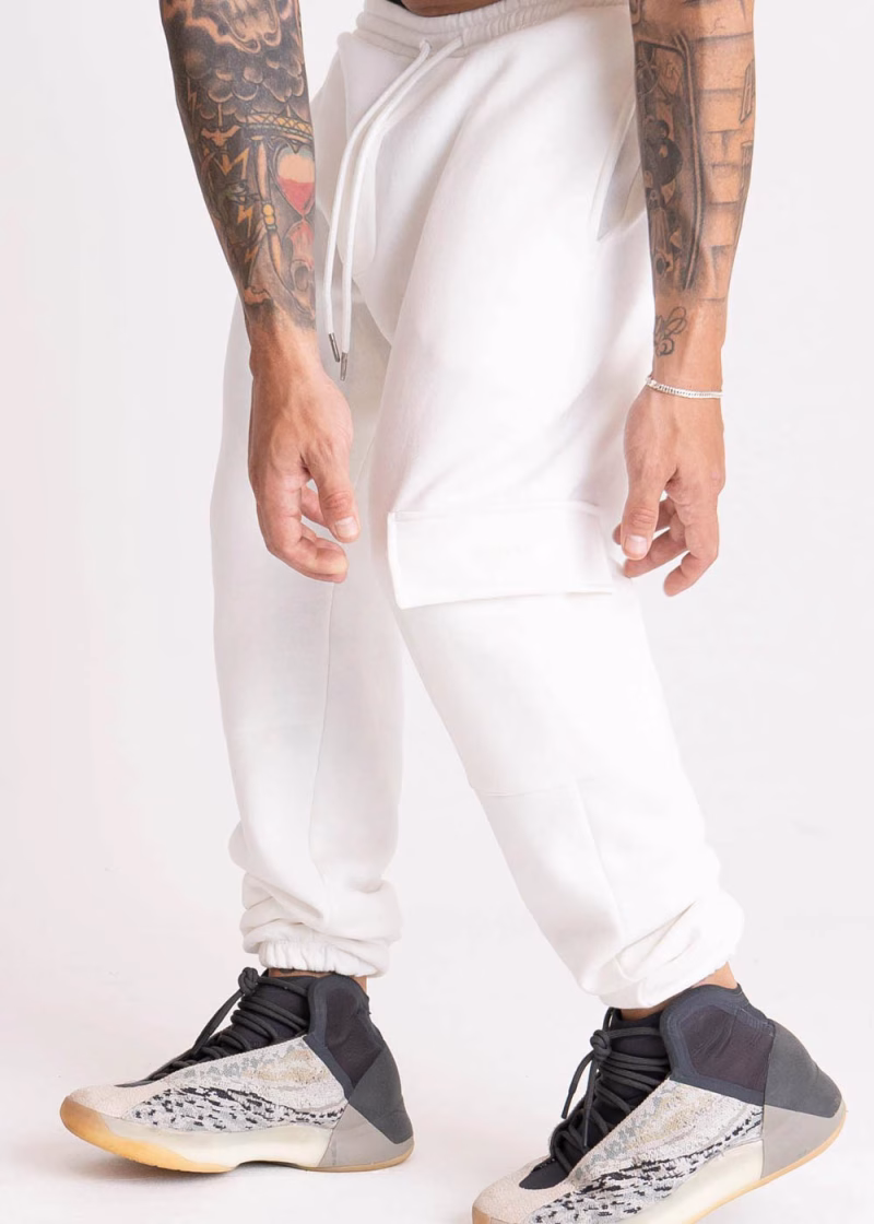 Calça Masculina Moletom Peluciado Bolso Cargo  Off White - Imagem 2