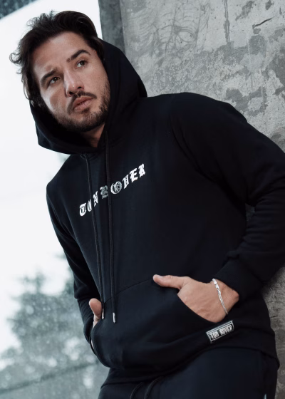 Blusa Masculina Moletom Capuz Gothic Silver lettering Preto