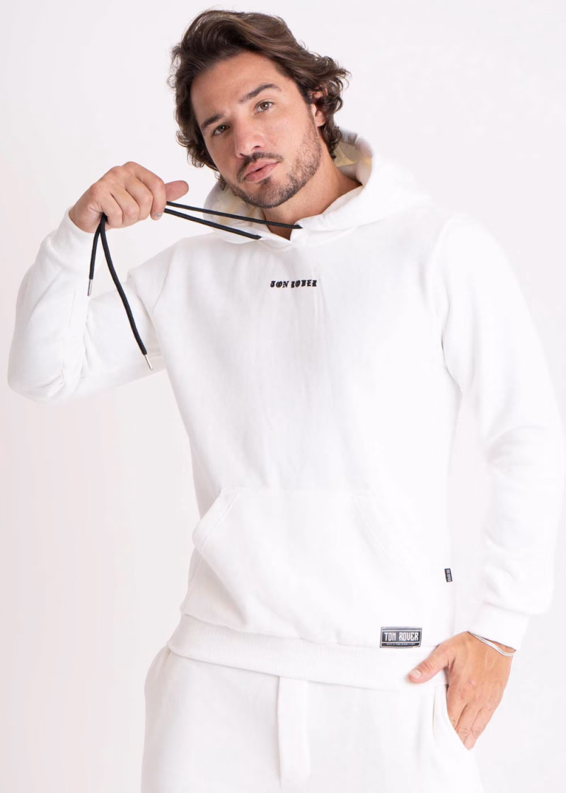 Blusa Masculina Moletom Capuz Basic Lettering Off White