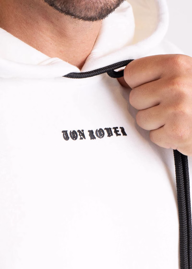 Blusa Masculina Moletom Capuz Basic Lettering Off White - Image 2