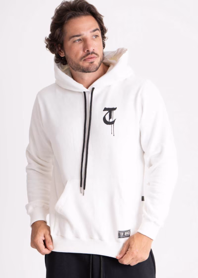 Blusa Masculina Moletom Capuz Estampado Rules Start Off white